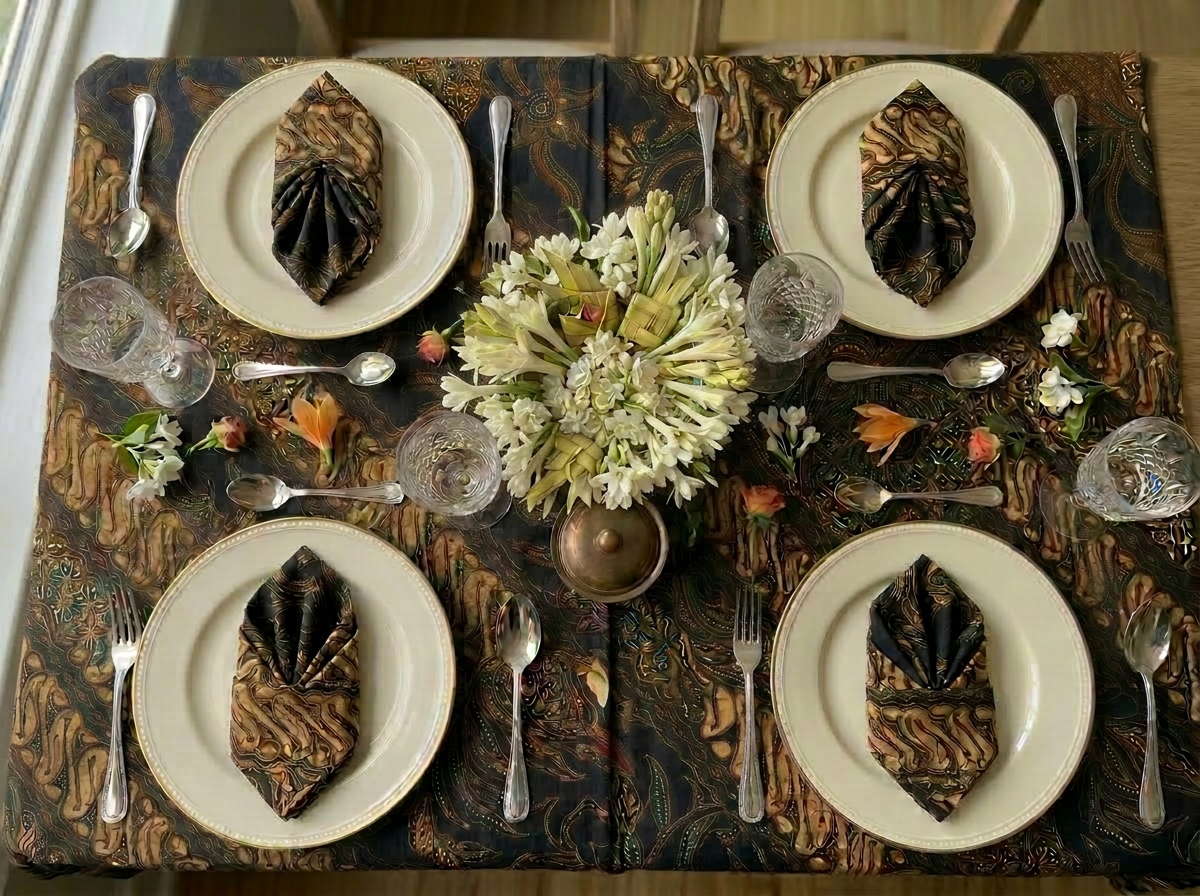 Organized vintage silverware on fabric Forks, knives, and spoons laid out in rows on dark patterned fabric with decorative flowers