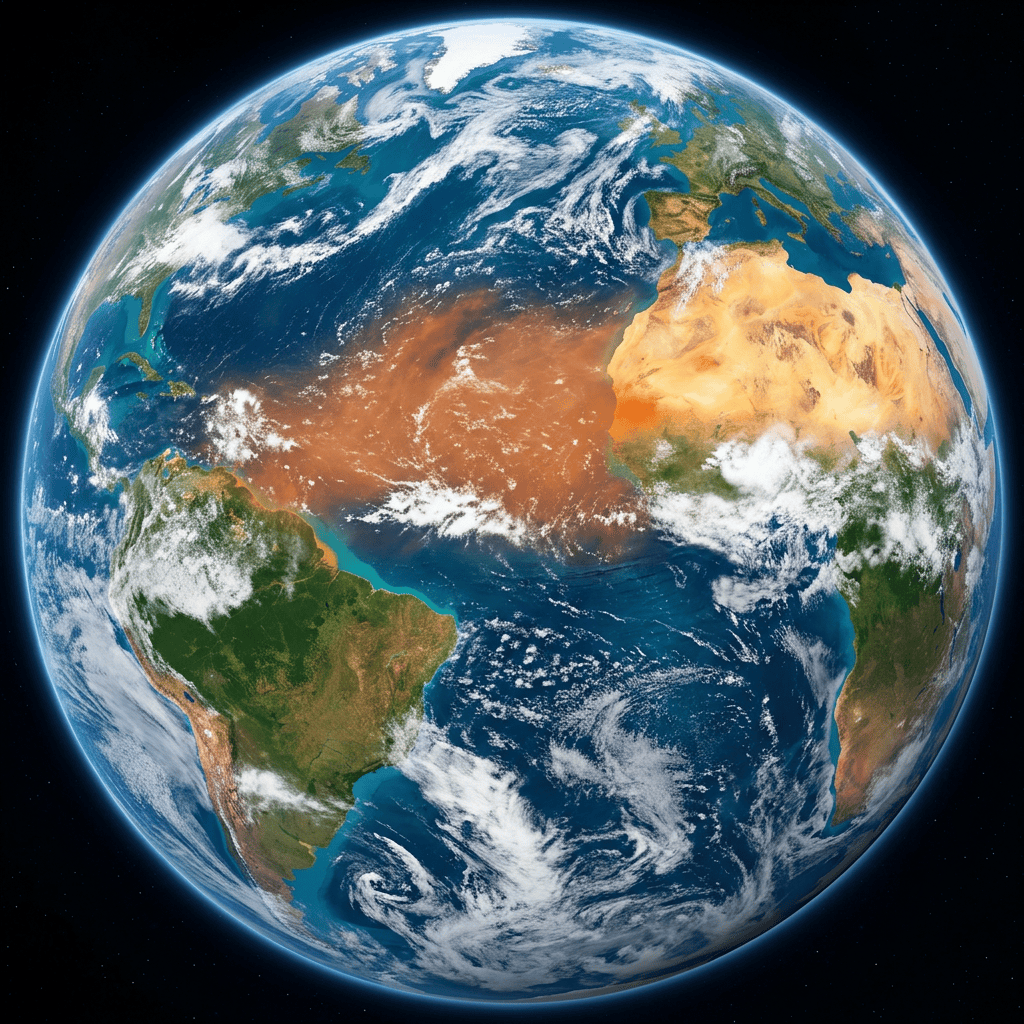 Earth from space showing the Atlantic Ocean, Africa, Europe, and the Americas