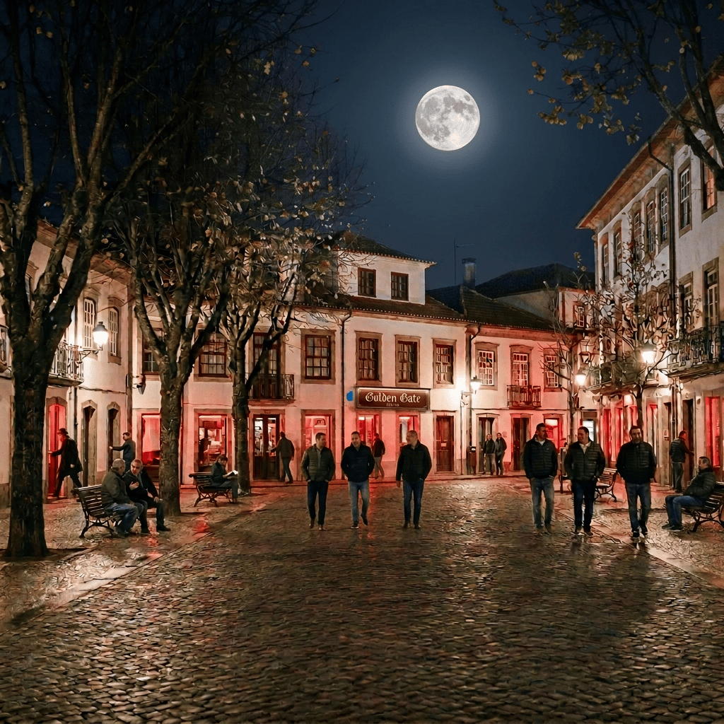 Full moon above the town square